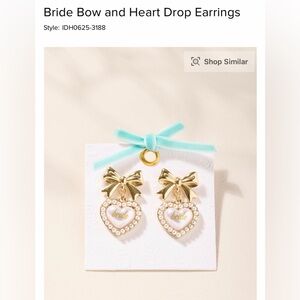 Francesca's Collections Gold Pearl Bride Heart Bow Drop Earrings